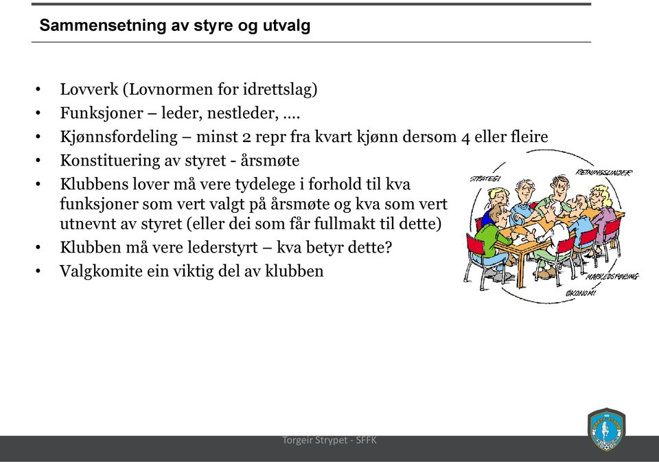 lover må vere tydelege i forhold til kva funksjoner som vert valgt på årsmøte og kva som vert utnevnt av