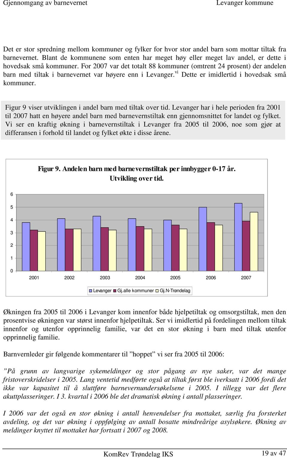 For 2007 var det totalt 88 kommuner (omtrent 24 prosent) der andelen barn med tiltak i barnevernet var høyere enn i Levanger. vi Dette er imidlertid i hovedsak små kommuner.
