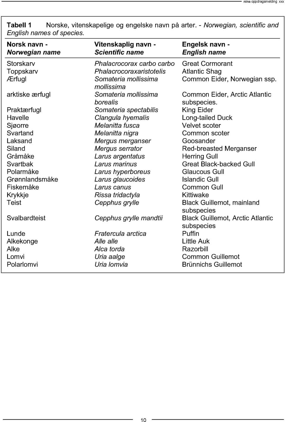 Svalbardteist Lunde Alkekonge Alke Lomvi Polarlomvi Vitenskaplig navn - Scientific name Phalacrocorax carbo carbo Phalacrocoraxaristotelis Somateria mollissima mollissima Somateria mollissima