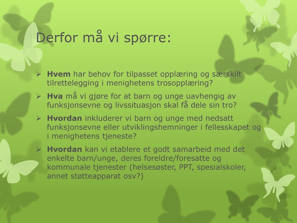 Hvordan inkluderer vi barn og unge med nedsatt funksjonsevne eller utviklingshemninger i fellesskapet og i menighetens tjeneste?