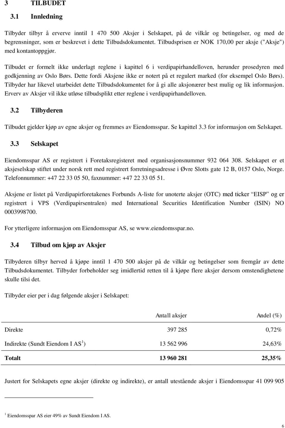 Dette fordi Aksjene ikke er notert på et regulert marked (for eksempel Oslo Børs). Tilbyder har likevel utarbeidet dette Tilbudsdokumentet for å gi alle aksjonærer best mulig og lik informasjon.