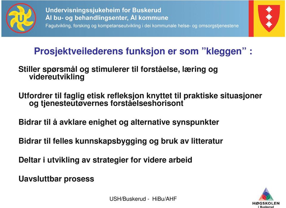 tjenesteutøvernes forståelseshorisont Bidrar til å avklare enighet og alternative synspunkter Bidrar