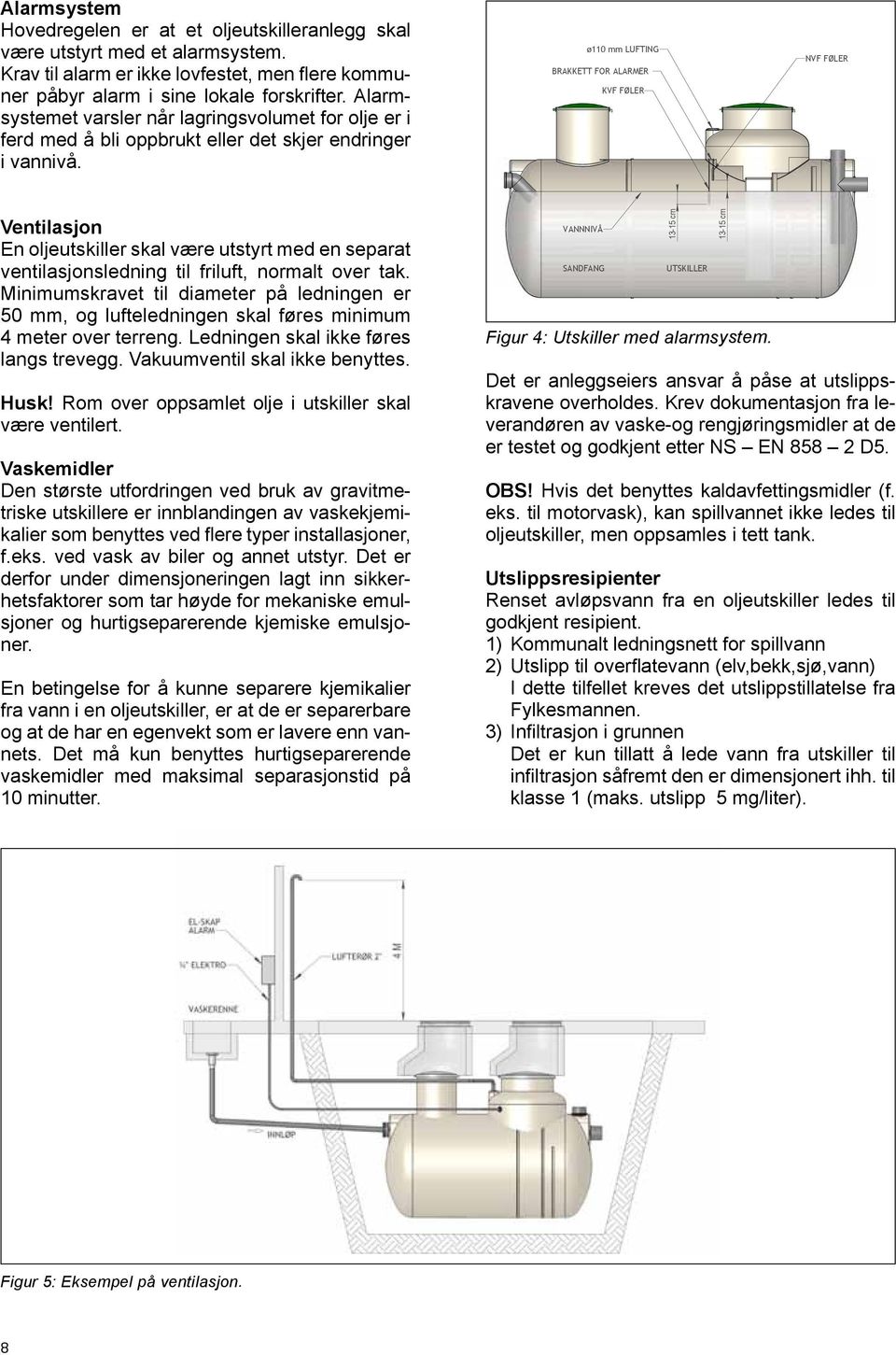 ø110 mm LUFTING BRAKKETT FOR ALARMER KVF FØLER NVF FØLER Ventilasjon En oljeutskiller skal være utstyrt med en separat ventilasjonsledning til friluft, normalt over tak.
