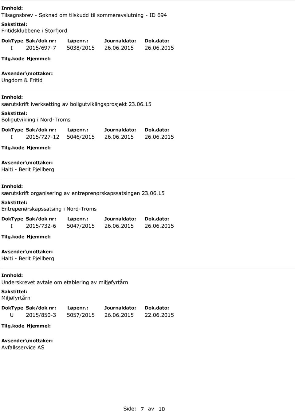 15 Boligutvikling i Nord-Troms 2015/727-12 5046/2015 Halti - Berit Fjellberg særutskrift organisering av entreprenørskapssatsingen