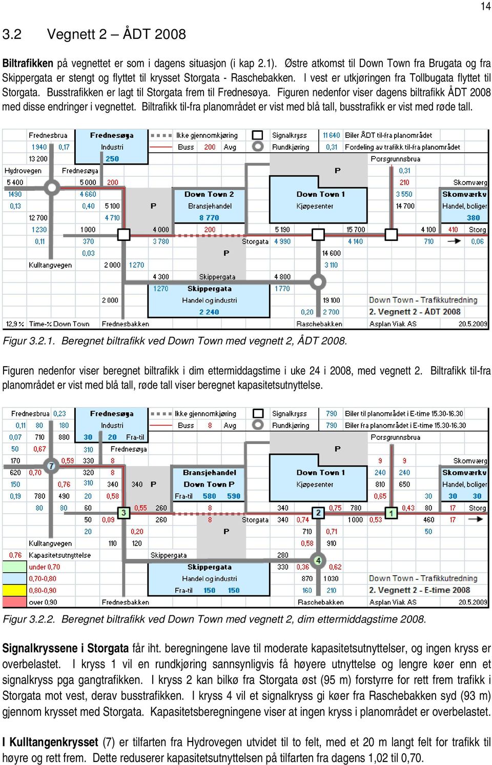 Busstrafikken er lagt til Storgata frem til Frednesøya. Figuren nedenfor viser dagens biltrafikk ÅDT 2008 med disse endringer i vegnettet.