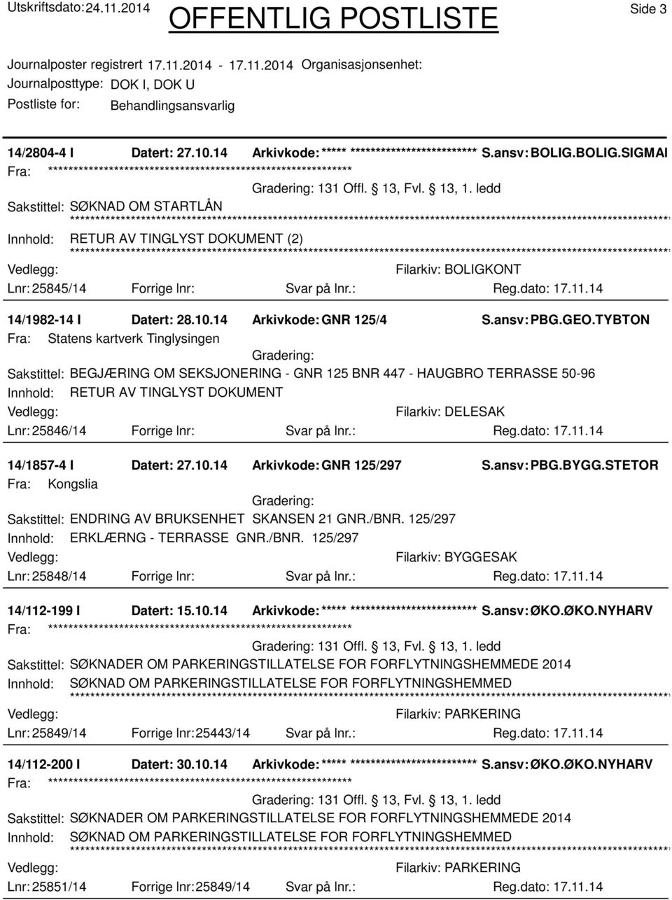 TYBTON Fra: Statens kartverk Tinglysingen Sakstittel: BEGJÆRING OM SEKSJONERING - GNR 125 BNR 447 - HAUGBRO TERRASSE 50-96 Innhold: RETUR AV TINGLYST DOKUMENT Lnr: 25846/14 Forrige lnr: Svar på lnr.