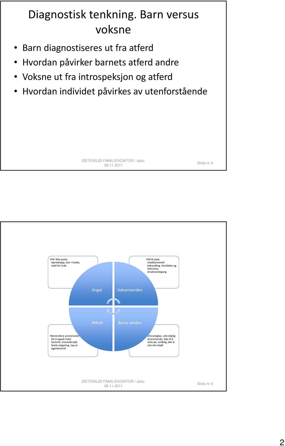 påvirkes av utenforstående Slide nr 3 Får ikke puste, hjerteklapp, tom i hodet, redd for å dø Gå til psyk, medikamentell behandling, forståelse og