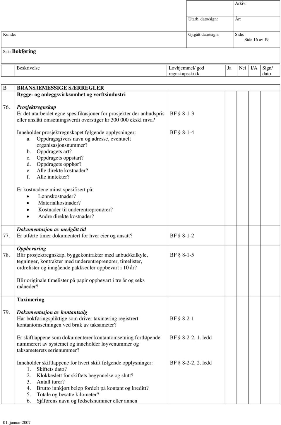 kr 300 000 ekskl mva? Inneholder prosjektregnskapet følgende opplysninger: a. Oppdragsgivers navn og adresse, eventuelt organisasjonsnummer? b. Oppdragets art? c. Oppdragets oppstart? d.