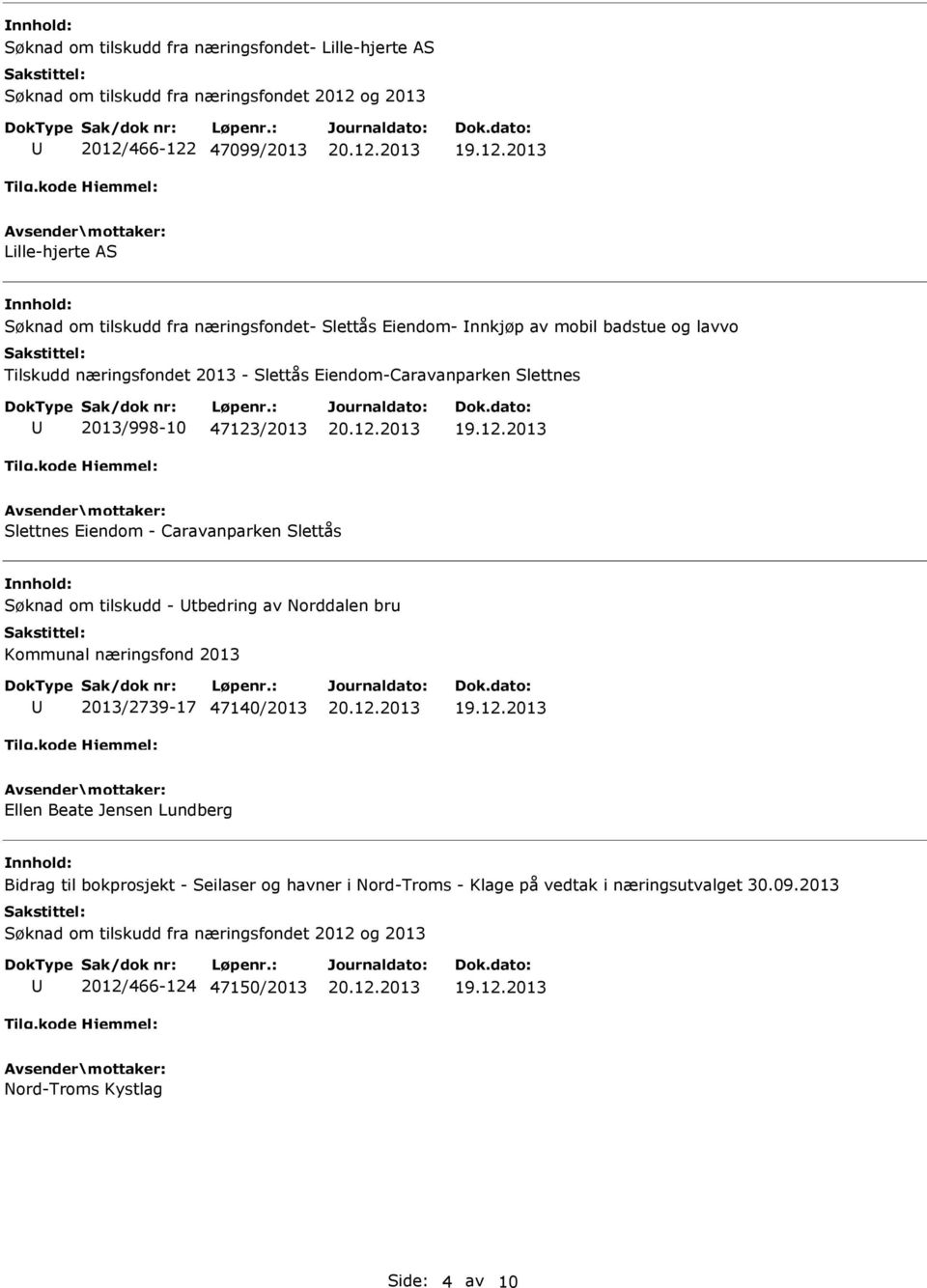 Caravanparken Slettås Søknad om tilskudd - tbedring av Norddalen bru Kommunal næringsfond 2013 2013/2739-17 47140/2013 Ellen Beate Jensen Lundberg