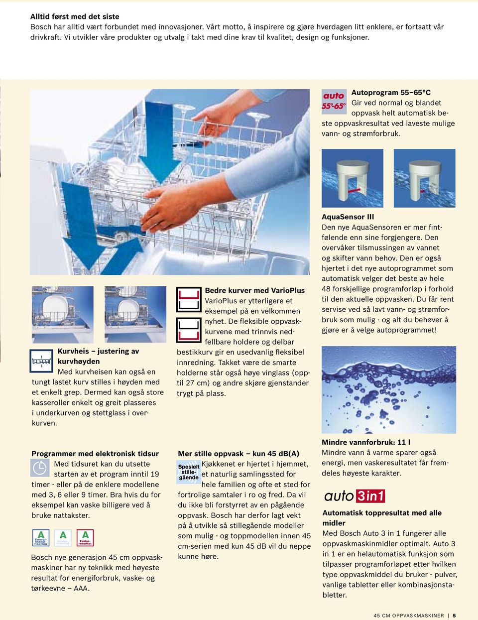 Autoprogram 55 65 C Gir ved normal og blandet oppvask helt automatisk beste oppvaskresultat ved laveste mulige vann- og strømforbruk.