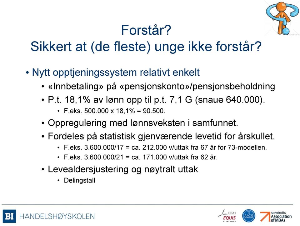 000). F.eks. 500.000 x 18,1% = 90.500. Oppregulering med lønnsveksten i samfunnet.