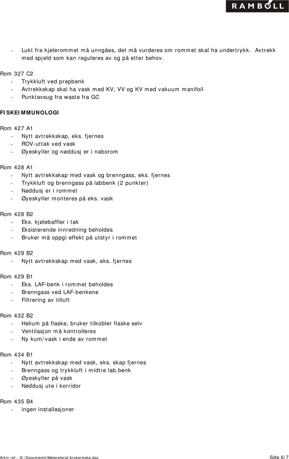 fjernes - ROV-uttak ved vask - Øyeskyller og nøddusj er i naborom Rom 428 A1 - Nytt avtrekkskap med vask og brenngass, eks.