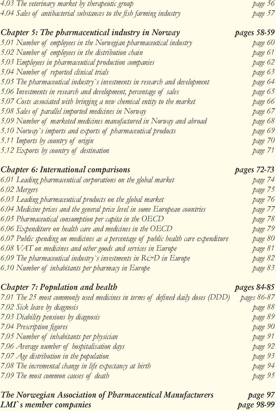 04 Number of reported clinical trials page 63 5.05 The pharmaceutical industry`s investments in research and development page 64 5.