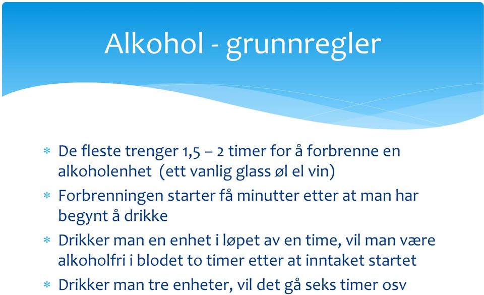 begynt å drikke Drikker man en enhet i løpet av en time, vil man være alkoholfri i