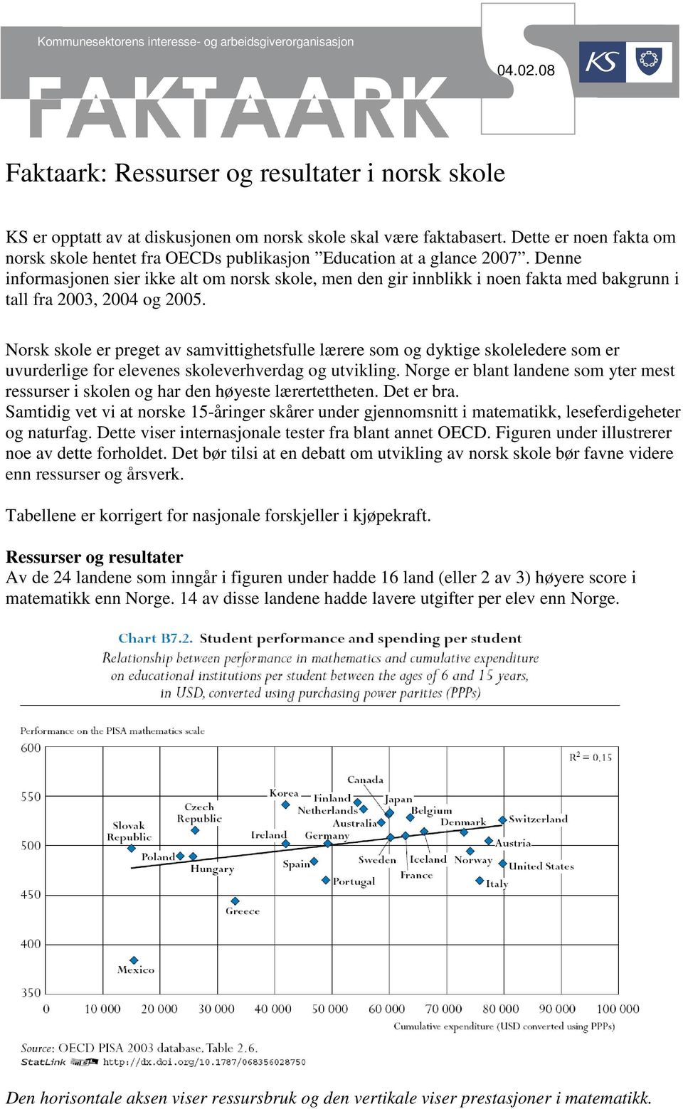 Dette er noen fakta om norsk skole hentet fra OECDs publikasjon Education at a glance 2007.