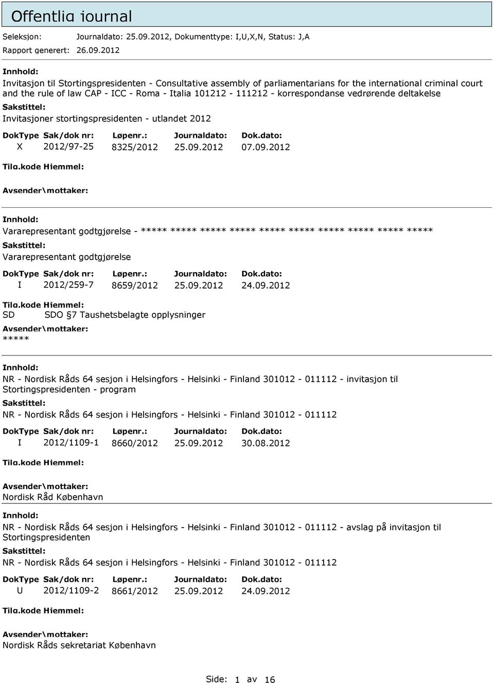 vedrørende deltakelse nvitasjoner stortingspresidenten - utlandet 2012 2012/97-25 8325/2012 07.09.