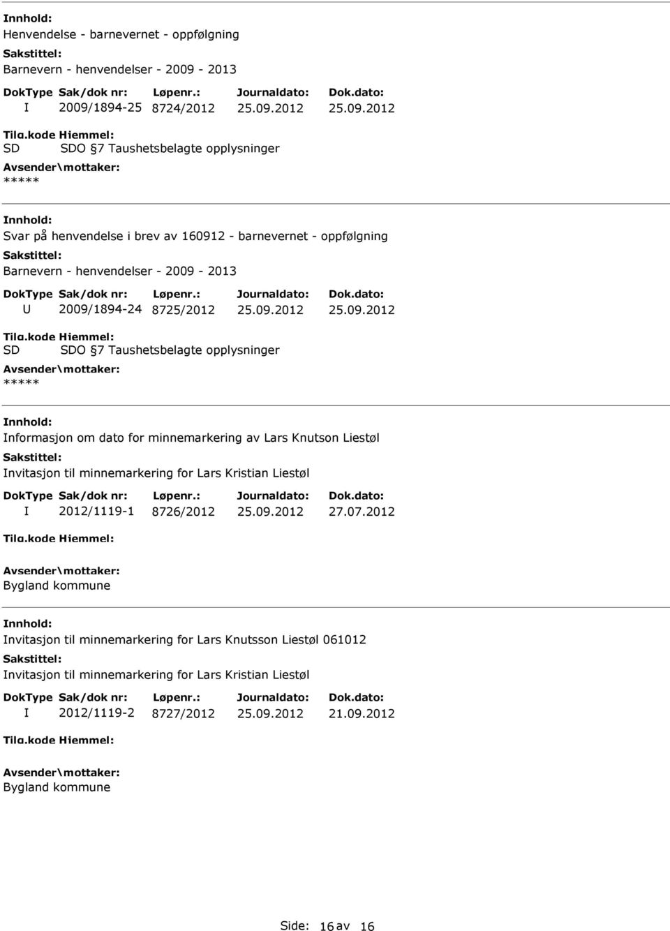 minnemarkering av Lars Knutson Liestøl nvitasjon til minnemarkering for Lars Kristian Liestøl 2012/1119-1 8726/2012 27.07.