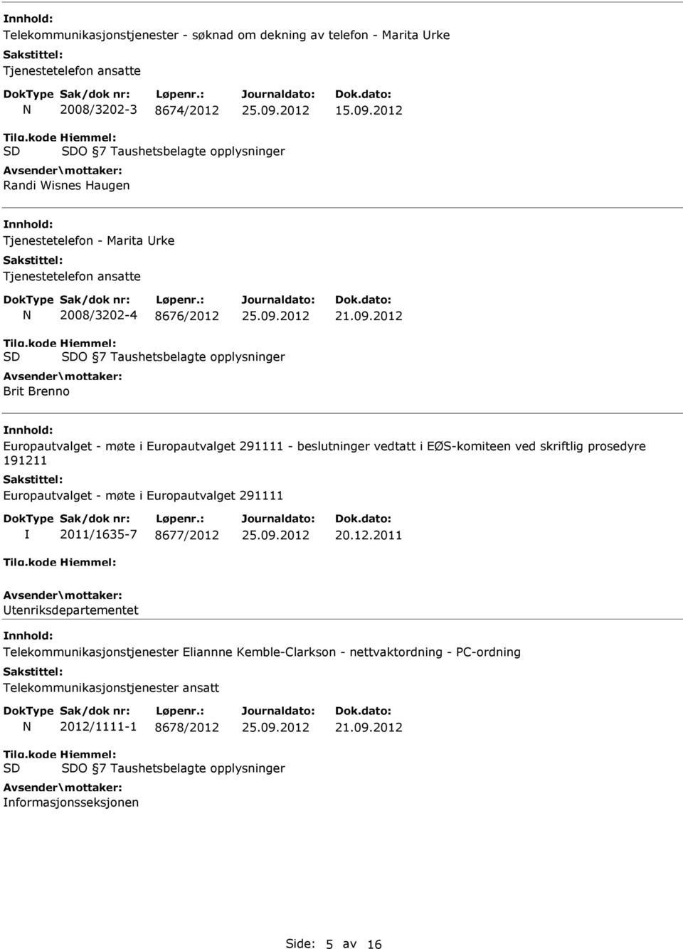 2012 O 7 Taushetsbelagte opplysninger Brit Brenno Europautvalget - møte i Europautvalget 291111 - beslutninger vedtatt i EØS-komiteen ved skriftlig prosedyre 191211 Europautvalget - møte i