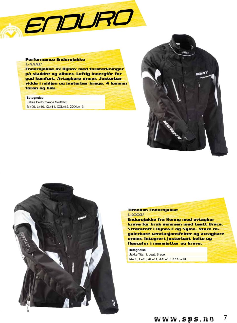 Jakke Performance Sort/Hvit M=09, L=10, XL=11, XXL=12, XXXL=13 Titanium Endurojakke L-XXXL Endurojakke fra Kenny med avtagbar krave for bruk sammen med