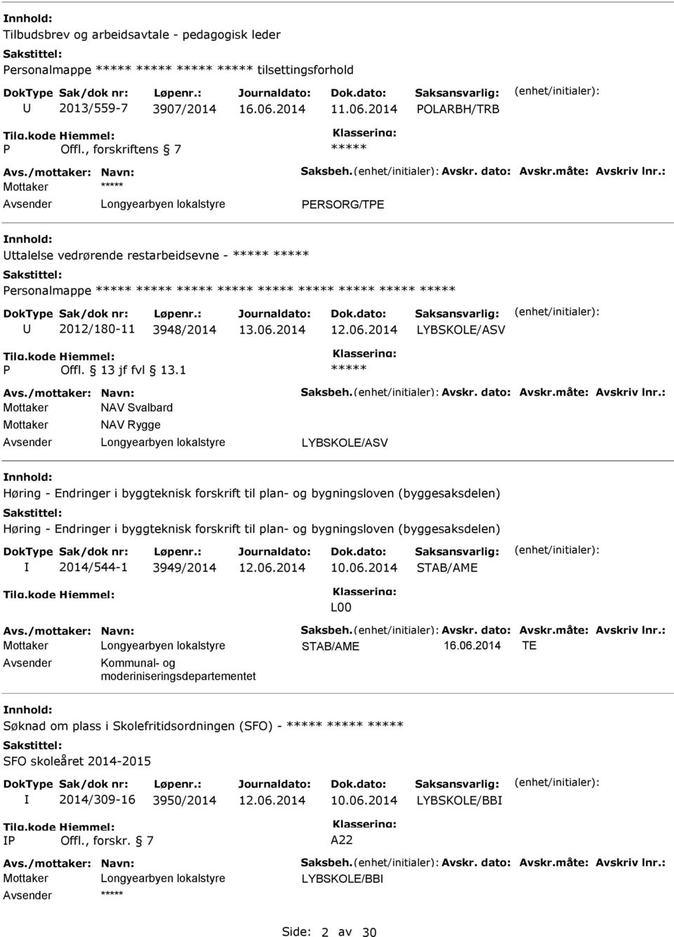 : Mottaker ttalelse vedrørende restarbeidsevne - Personalmappe 2012/180-11 3948/2014 P.1 vs./mottaker: Navn: Saksbeh. vskr. dato: vskr.