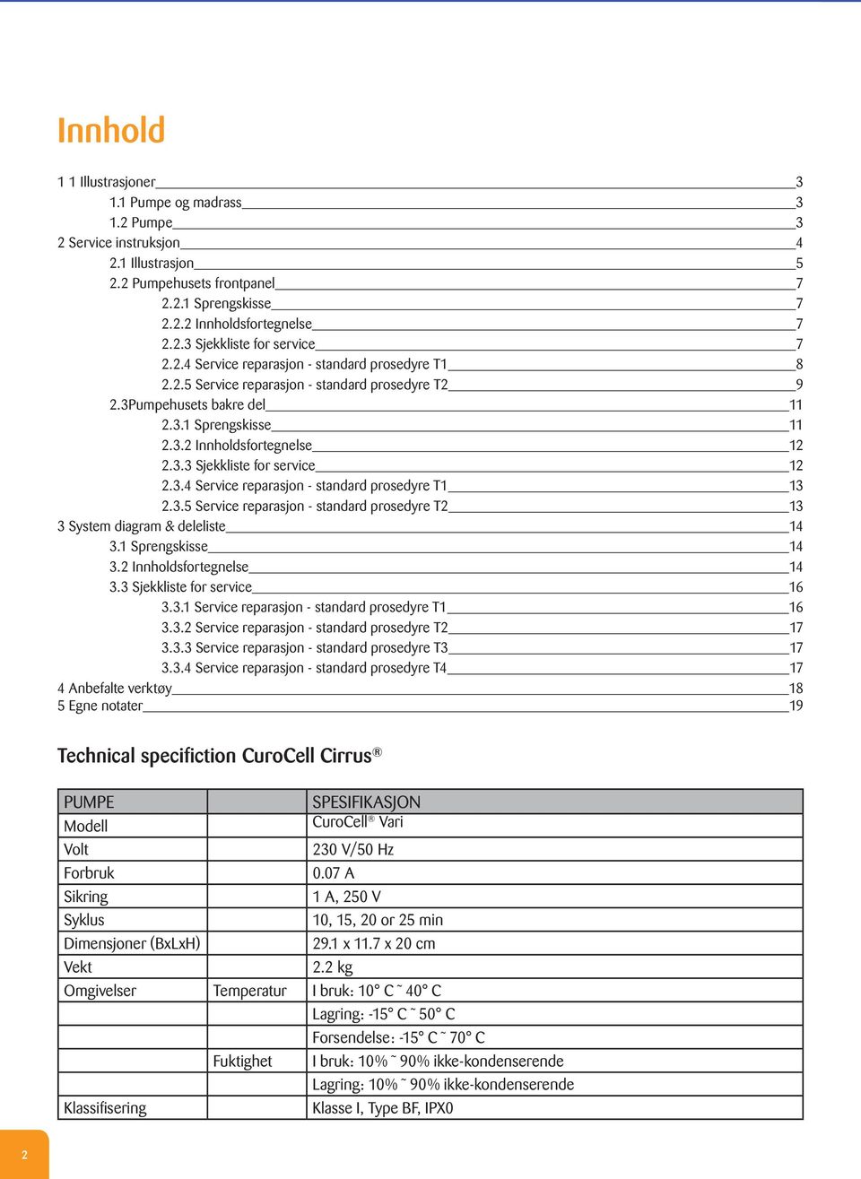 3.4 Service reparasjon - standard prosedyre T 3 2.3.5 Service reparasjon - standard prosedyre T2 3 3 System diagram & deleliste 4 3. Sprengskisse 4 3.2 Innholdsfortegnelse 4 3.