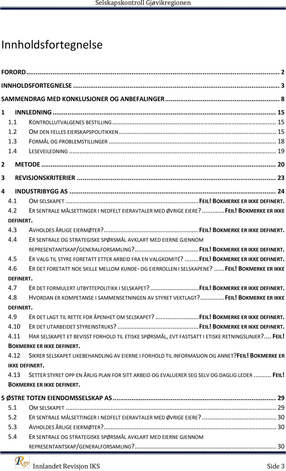 ... FEIL! BOKMERKE ER IKKE DEFINERT. 4.3 AVHOLDES ÅRLIGE EIERMØTER?... FEIL! BOKMERKE ER IKKE DEFINERT. 4.4 ER SENTRALE OG STRATEGISKE SPØRSMÅL AVKLART MED EIERNE GJENNOM REPRESENTANTSKAP/GENERALFORSAMLING?