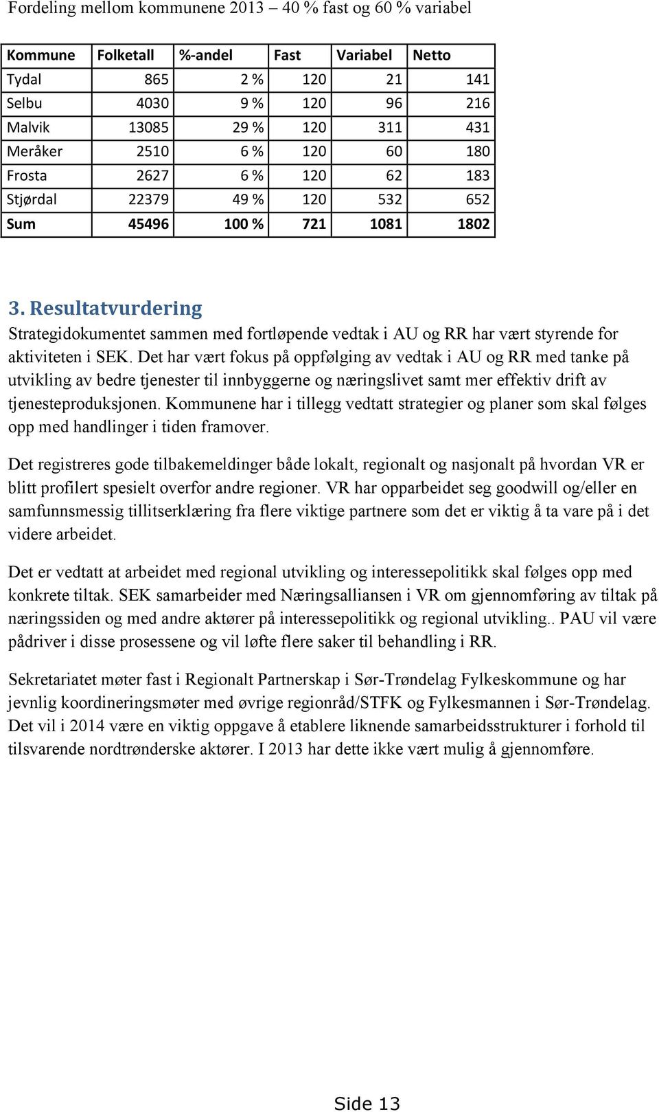 Resultatvurdering Strategidokumentet sammen med fortløpende vedtak i AU og RR har vært styrende for aktiviteten i SEK.