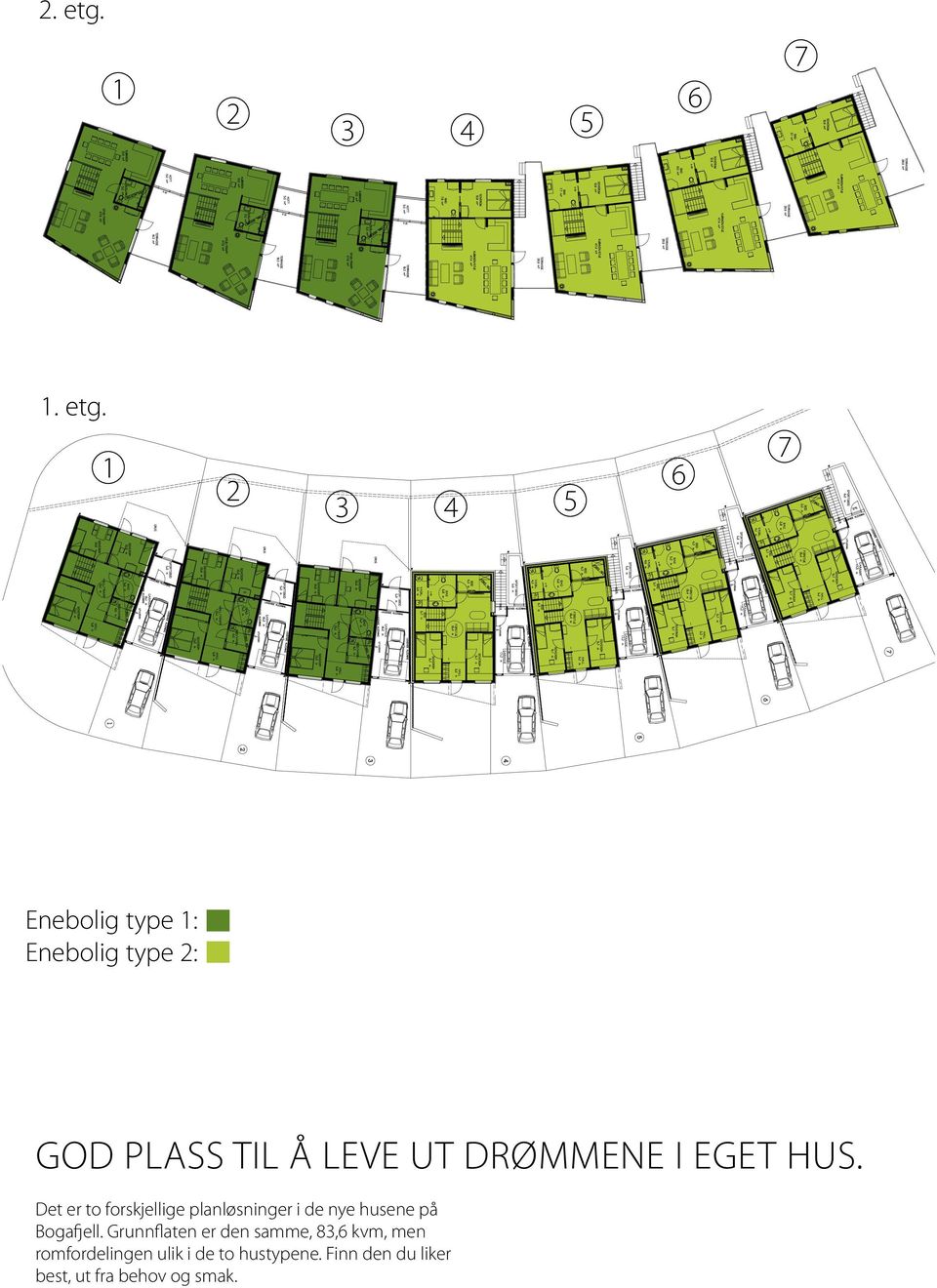 1 2 3 4 5 6 7 Enebolig type 1: Enebolig type 2: God plass til å leve ut