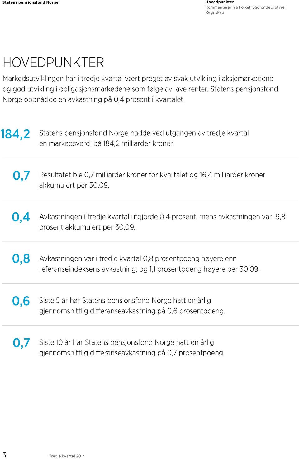 0,7 Resultatet ble 0,7 milliarder kroner for kvartalet og 16,4 milliarder kroner akkumulert per 30.09.