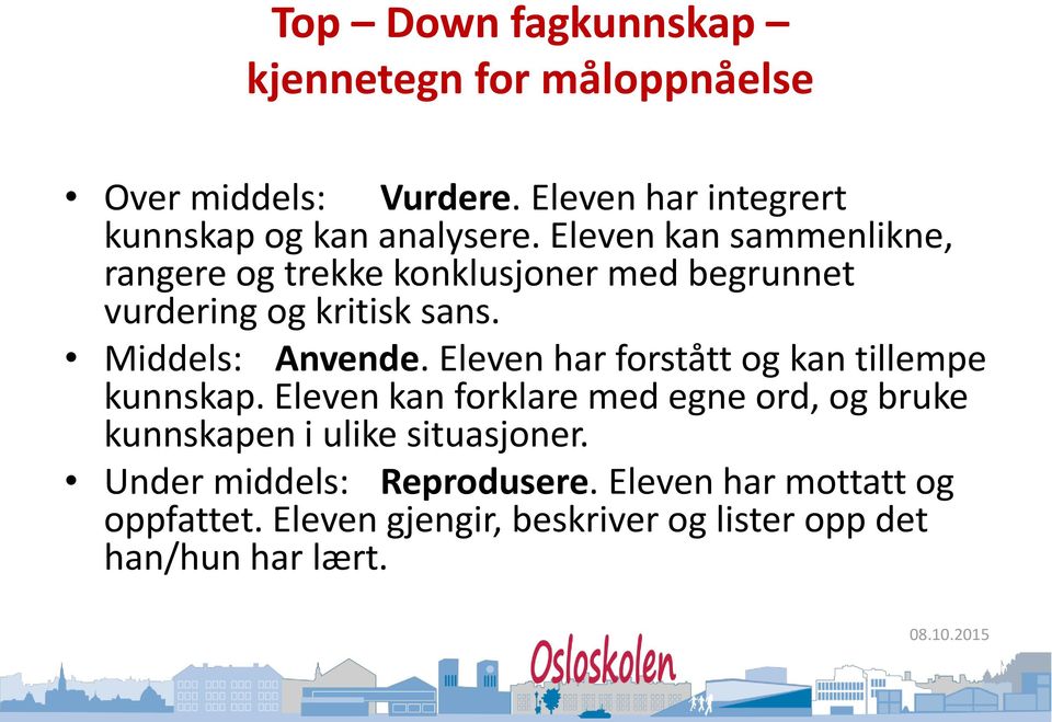 Eleven har forstått og kan tillempe kunnskap. Eleven kan forklare med egne ord, og bruke kunnskapen i ulike situasjoner.