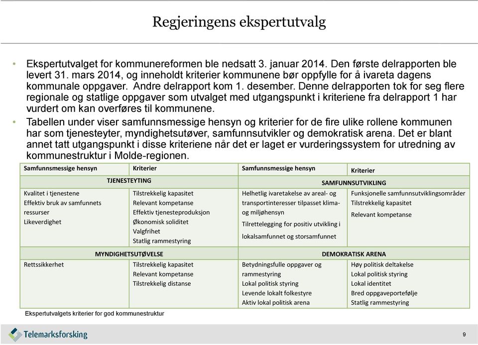 Denne delrapporten tok for seg flere regionale og statlige oppgaver som utvalget med utgangspunkt i kriteriene fra delrapport 1 har vurdert om kan overføres til kommunene.