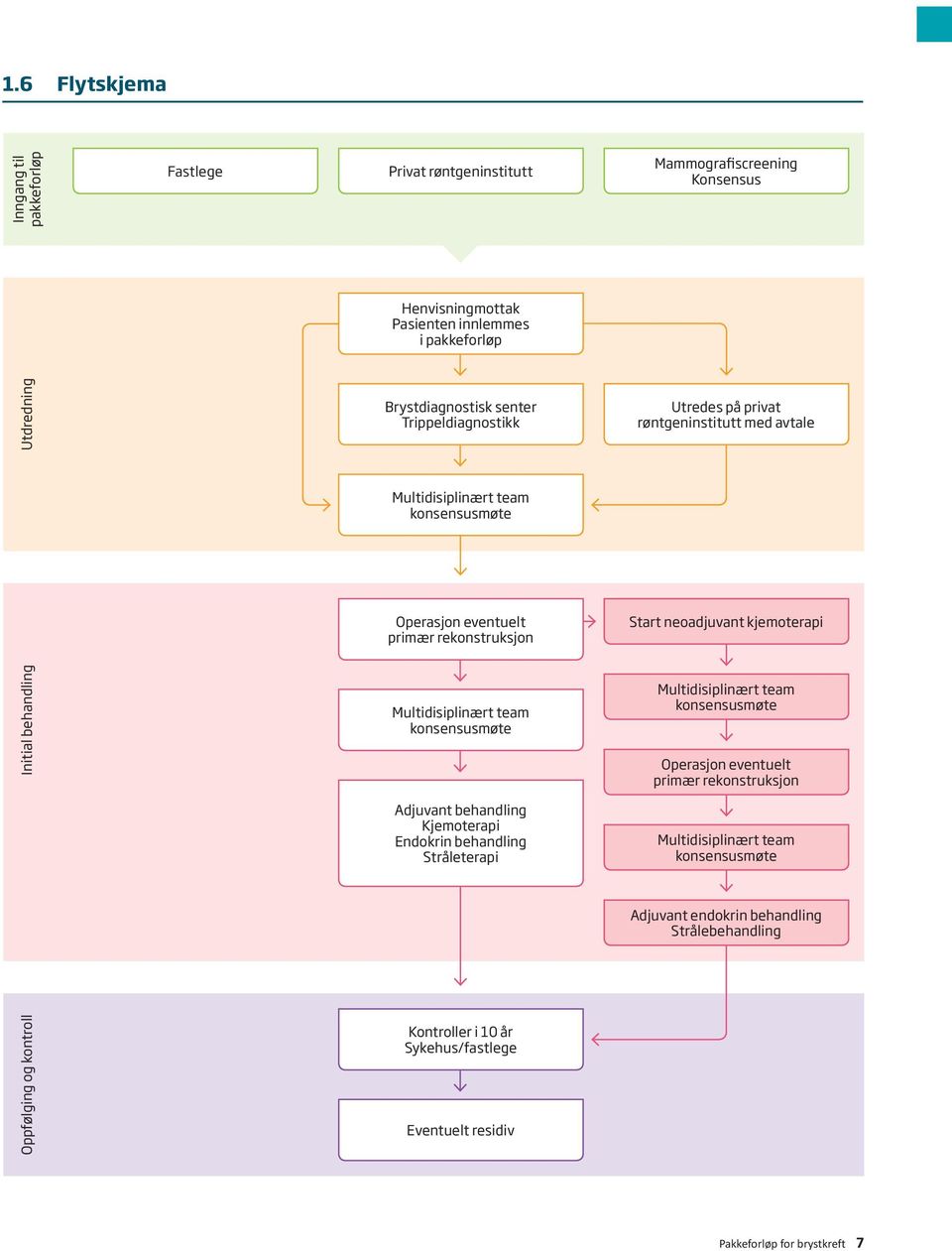 Initial behandling Multidisiplinært team konsensusmøte Multidisiplinært team konsensusmøte Operasjon eventuelt primær rekonstruksjon Adjuvant behandling Kjemoterapi Endokrin behandling