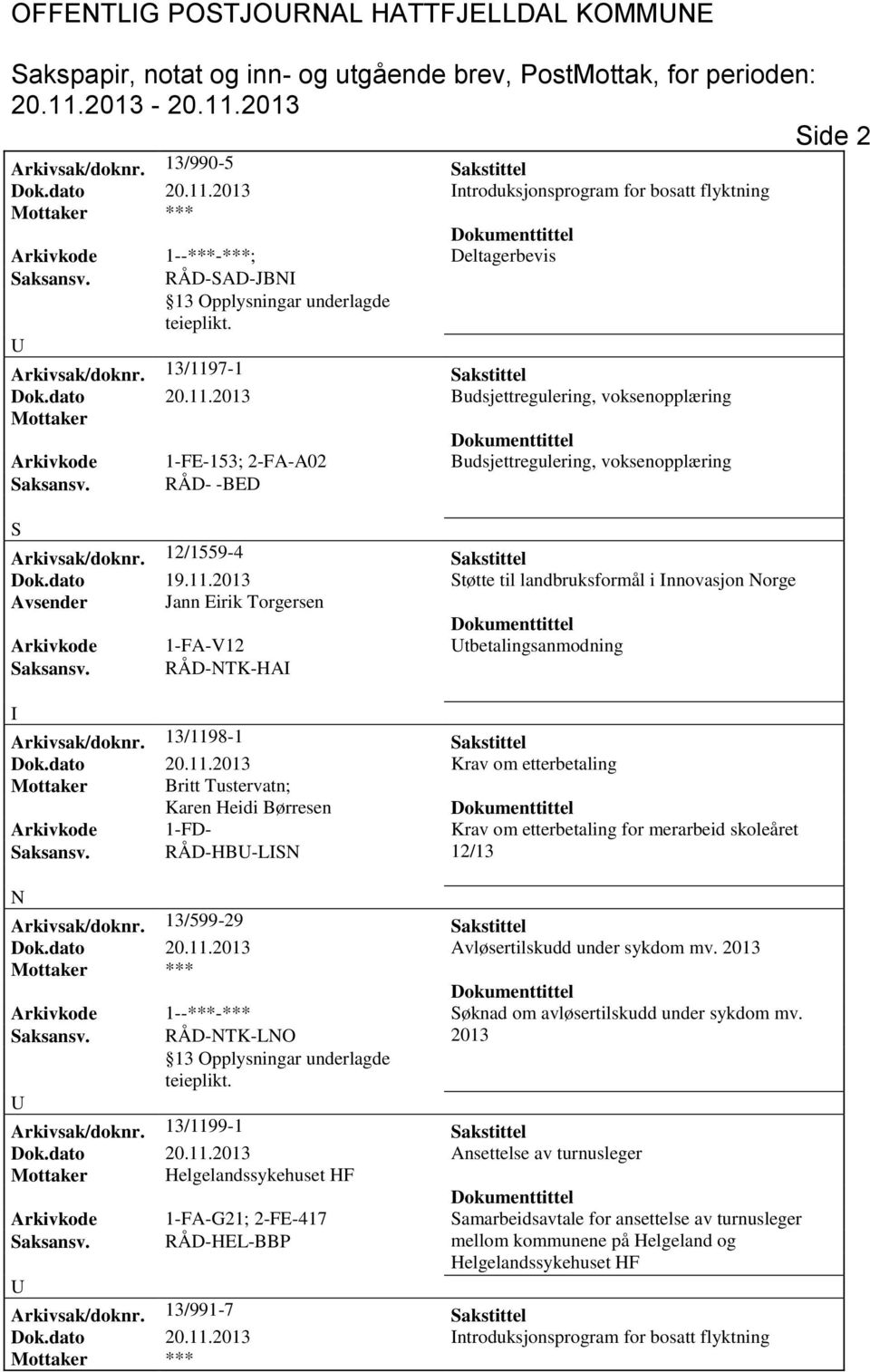 RÅD- -BED S Arkivsak/doknr. 12/1559-4 Sakstittel Dok.dato 19.11.2013 Støtte til landbruksformål i nnovasjon Norge Avsender Jann Eirik Torgersen Arkivkode 1-FA-V12 tbetalingsanmodning Saksansv.