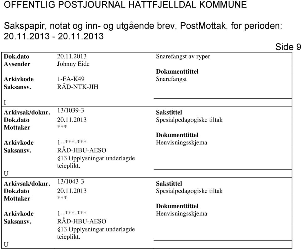 RÅD-NTK-JH Arkivsak/doknr. 13/1039-3 Sakstittel Dok.dato 20.11.