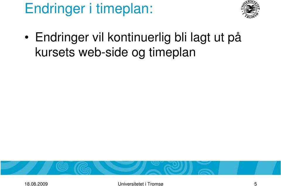 kursets web-side og timeplan 18.