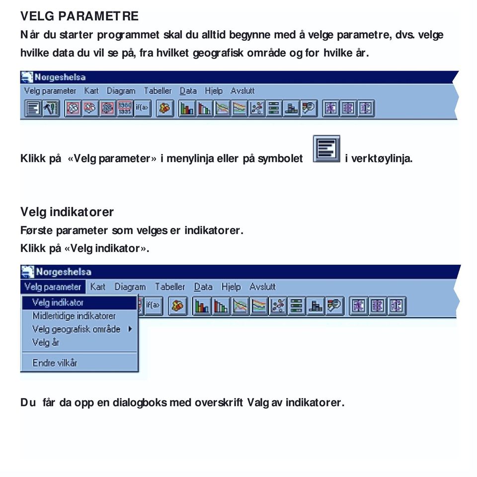 Klikk på «Velg parameter» i menylinja eller på symbolet i verktøylinja.