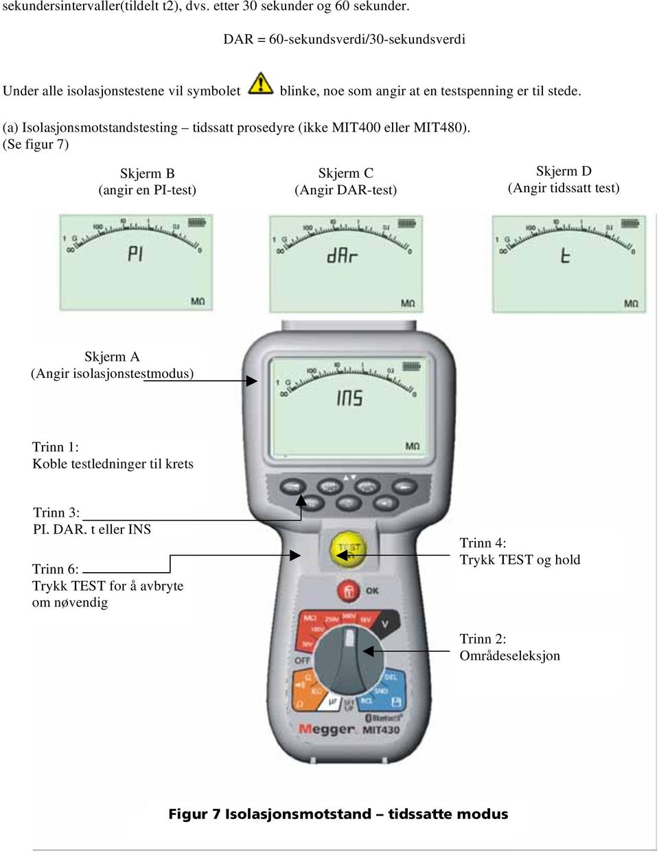 (a) Isolasjonsmotstandstesting tidssatt prosedyre (ikke MIT400 eller MIT480).
