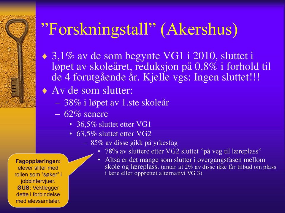 Kjelle vgs: Ingen sluttet!!! Av de som slutter: 38% i løpet av 1.