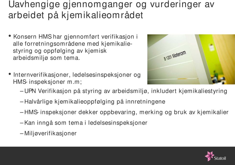 Internverifikasjoner, ledelsesinspeksjoner og HMS-inspeksjoner m.