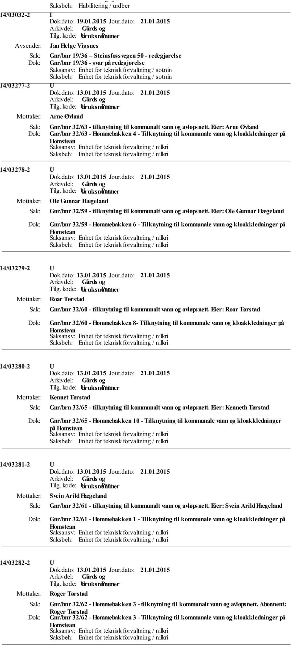 teknisk forvaltning / sotnin 14/03277-2 Arne Øvland Gnr/bnr 32/63 - tilknytning til kommunalt vann og avløpsnett.