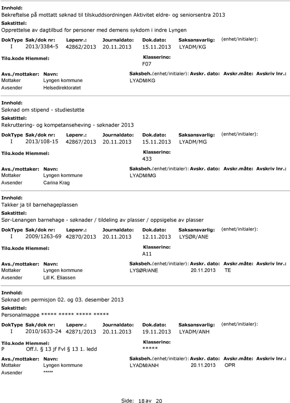 : Helsedirektoratet Søknad om stipend - studiestøtte Rekruttering- og kompetanseheving - søknader 2013 2013/108-15 42867/2013 LYADM/MG 433 Avs.