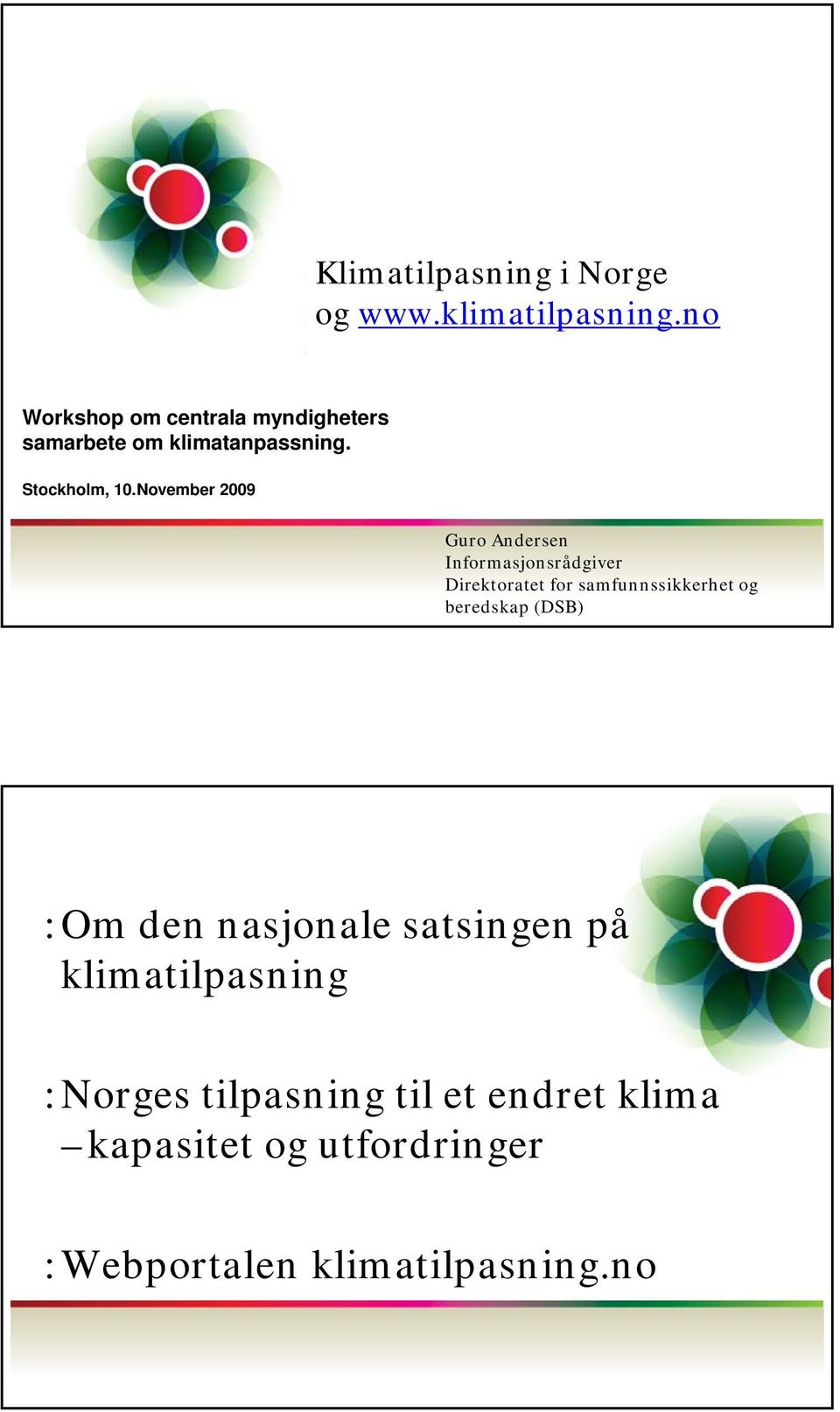 November 2009 Guro Andersen Informasjonsrådgiver Direktoratet for samfunnssikkerhet og