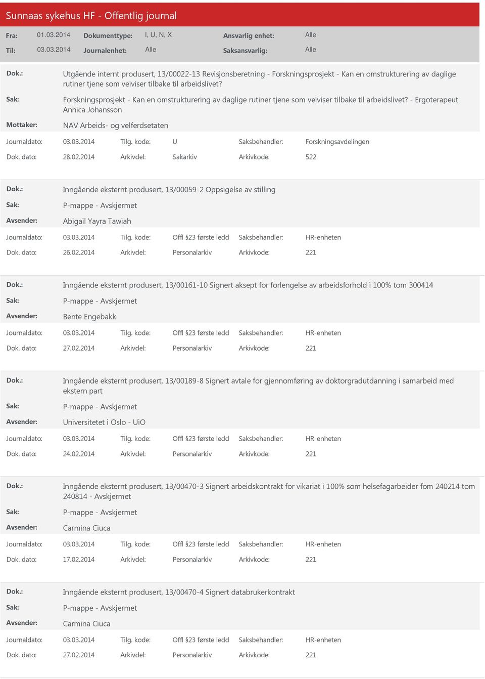 - Ergoterapeut Annica Johansson NAV Arbeids- og velferdsetaten Arkivkode: 522 Inngående eksternt produsert, 13/00059-2 Oppsigelse av stilling Abigail Yayra Tawiah Dok. dato: 26.02.