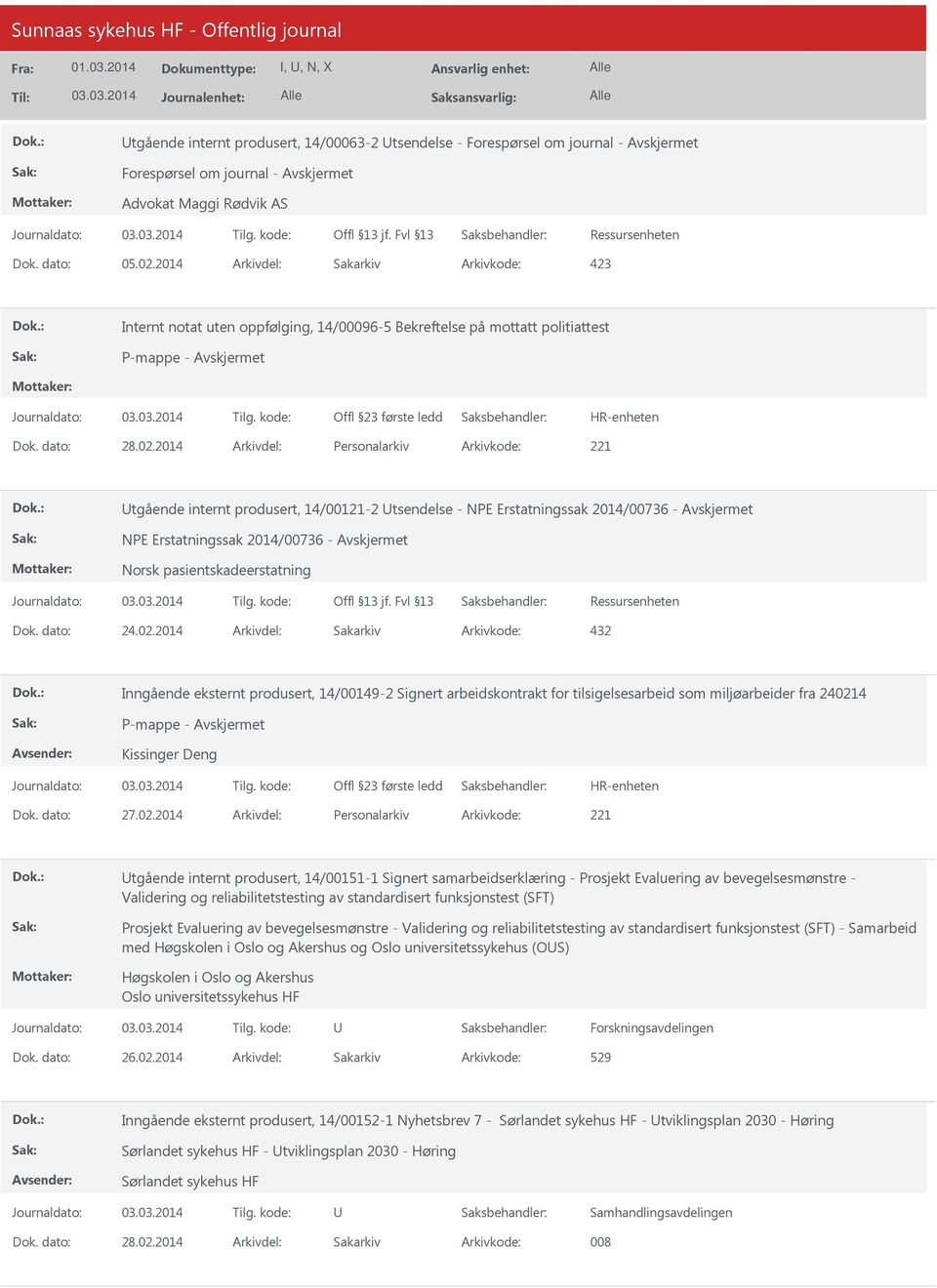 2014 Arkivdel: Personalarkiv Arkivkode: 221 tgående internt produsert, 14/00121-2 tsendelse - NPE Erstatningssak 2014/00736 - Avskjermet NPE Erstatningssak 2014/00736 - Avskjermet Norsk