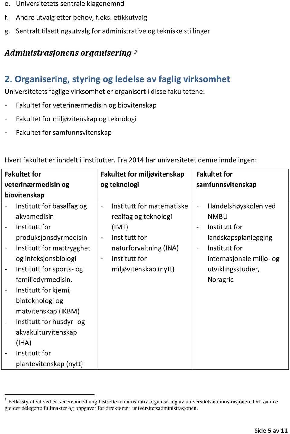 miljøvitenskap og teknologi - Fakultet for samfunnsvitenskap Hvert fakultet er inndelt i institutter.