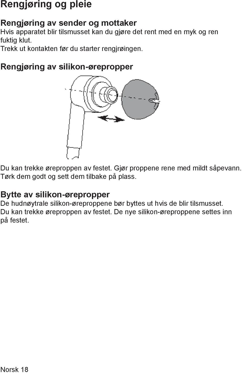 Gjør proppene rene med mildt såpevann. Tørk dem godt og sett dem tilbake på plass.