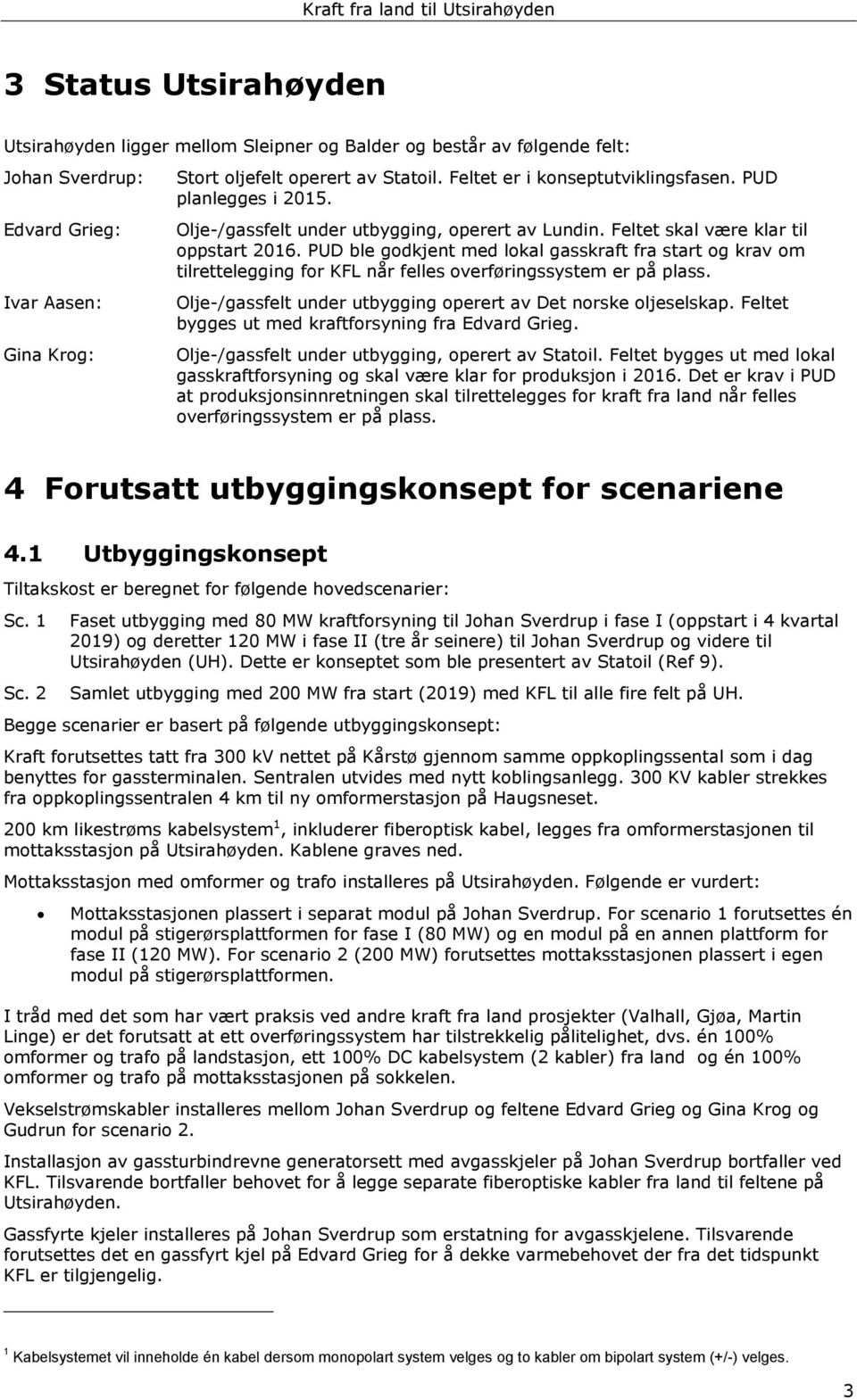 PUD ble godkjent med lokal gasskraft fra start og krav om tilrettelegging for KFL når felles overføringssystem er på plass. Olje-/gassfelt under utbygging operert av Det norske oljeselskap.