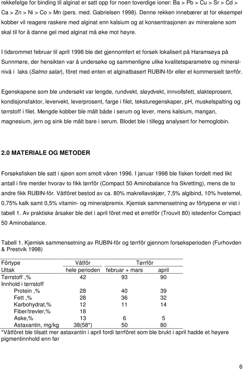 I tidsrommet februar til april 1998 ble det gjennomført et forsøk lokalisert på Haramsøya på Sunnmøre, der hensikten var å undersøke og sammenligne ulike kvalitetsparametre og mineralnivå i laks