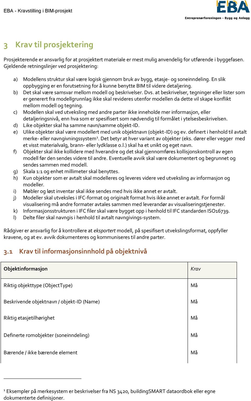 En slik oppbygging er en forutsetning for å kunne benytte BIM til videre detaljering. b) Det skal være samsvar mellom modell og beskrivelser. Dvs.