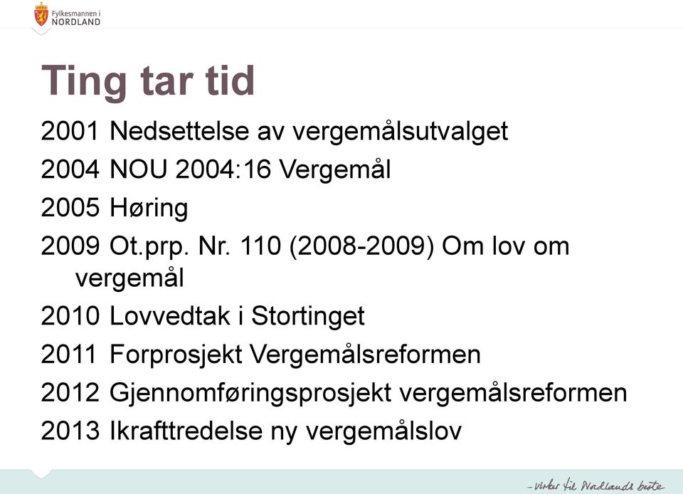 110 (2008-2009) Om lov om vergemål 2010 Lovvedtak i Stortinget 2011